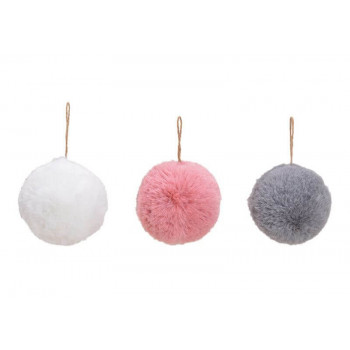 Hanger ball, plush, polyester, pink, white, grey, 3 asst.  9x9x9cm 