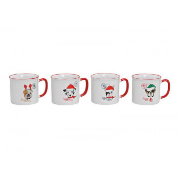 Mug dogs with christmas hat, made of porcelain, white color, 4 asst. 450ml 13x9x10cm 