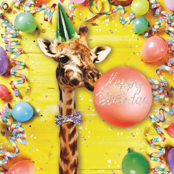 Rođendanska čestitka GIRAFFE/BALLOON/HAT 