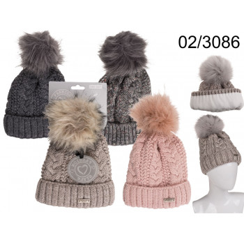 Comfort cap, Cable Stich, ca. X g 100% Polyacryl, one size, 4 colours ass., with header card 