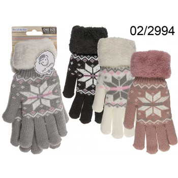 Comfort gloves, Ice Flower, ca. 85 g, 100% Polyacryl, one size, 4 colours ass., with header card 