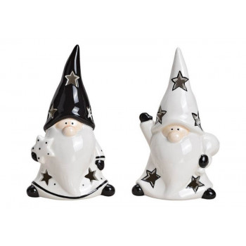 Gnome ceramic white, black 2-ass, 9x16x7cm 