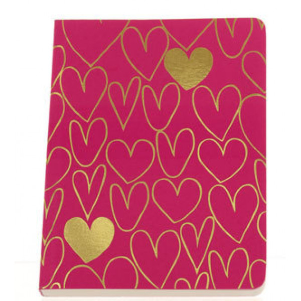 Sveska SHIMMER  A6 NOTEBOOK  LARGE GOLD HEARTS MAGENTA 