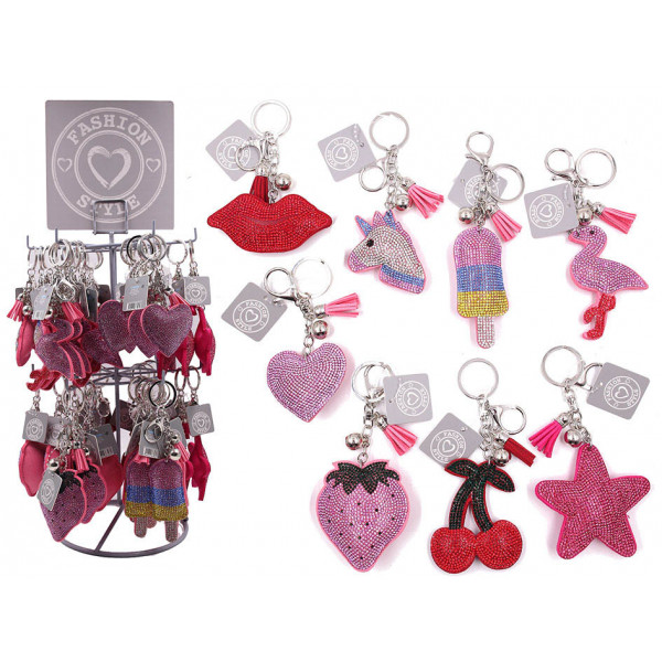 Privezak za Ključ METAL KEYCHAIN TROPICAL SEQUINS CA 6 CM 8 ASS 48 PCS PER DISPLAY 