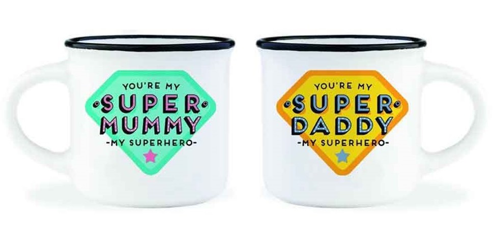 Set dve šoljice za espreso SUPER MUMMY AND SUPER DADDY 