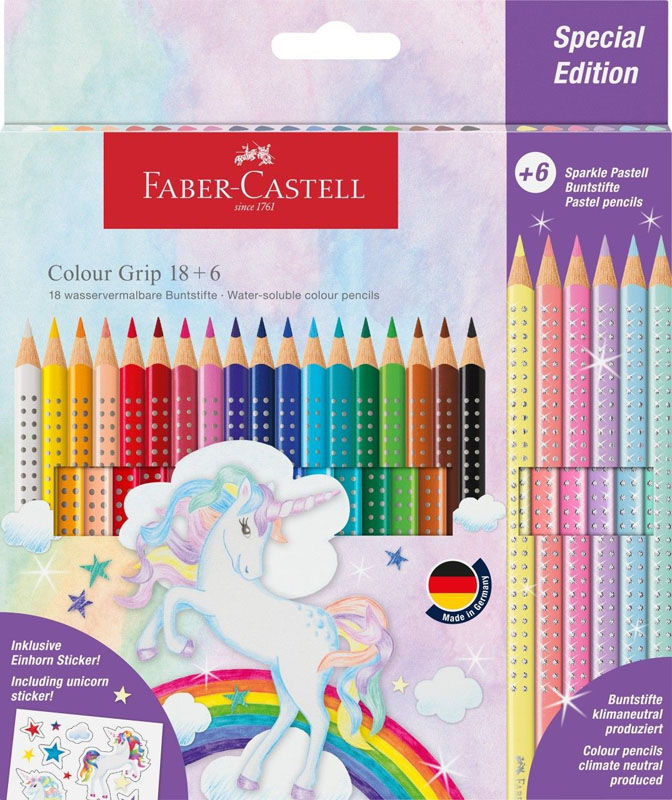 Drvene bojice FABER CASTELL 1/18 + 6 pastel- Jednorog 