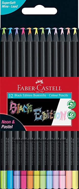 Drvene bojice FABER CASTELL BLACK EDITION PASTEL+NEON 1/12 
