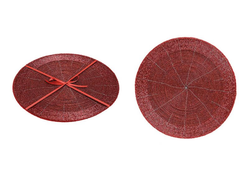 Placemat-Set of 2, round, glass pearls, red, (W/H) 32x32cm 