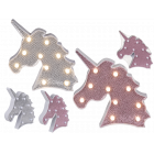 Illuminated plastic unicorn head, Glitter, with 10 LED, ca. 20 cm, 2 colours ass., for 2 mignon batt 