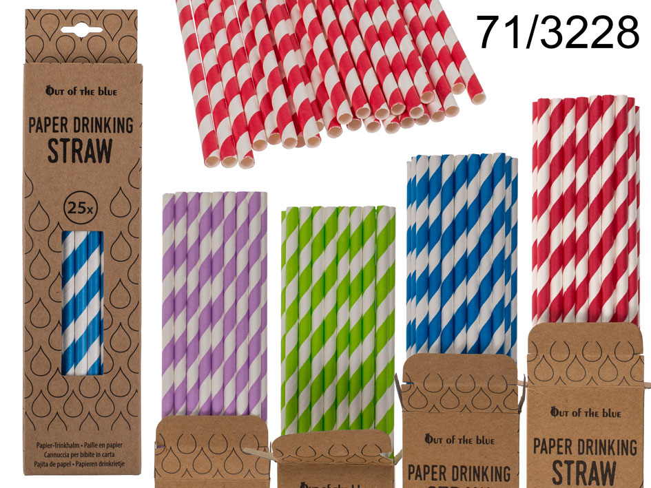 Paper drinking straws, ca. 20 cm, 4 colours ass., 25 pcs. per cardboard box 