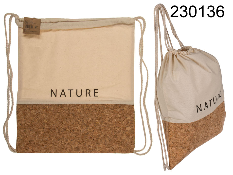 np Fashion bag, ivory, Nature, cotton  with cork bottom &  textile string, ca. 35 x 40 cm 