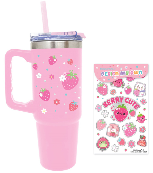 Velika putna šolja sa stikerima JAGODE 800ml 