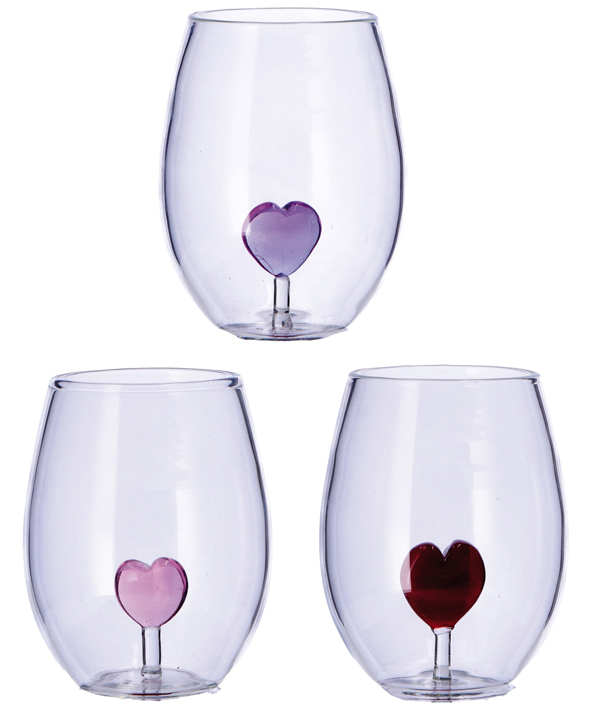 Staklena čaša 3D SRCE 500ml  (3 vrste) 