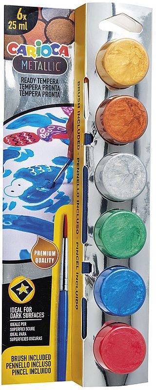 Set 6 tempera sa četkicom METALIK 25 ml 