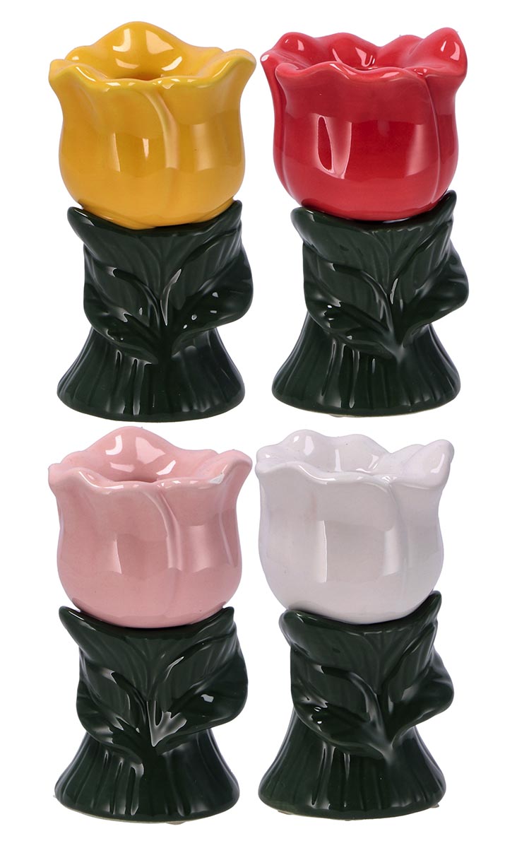 Keramički držač za sveće u obliku cveta  9,5x5,5cm ČETIRI VRSTE 