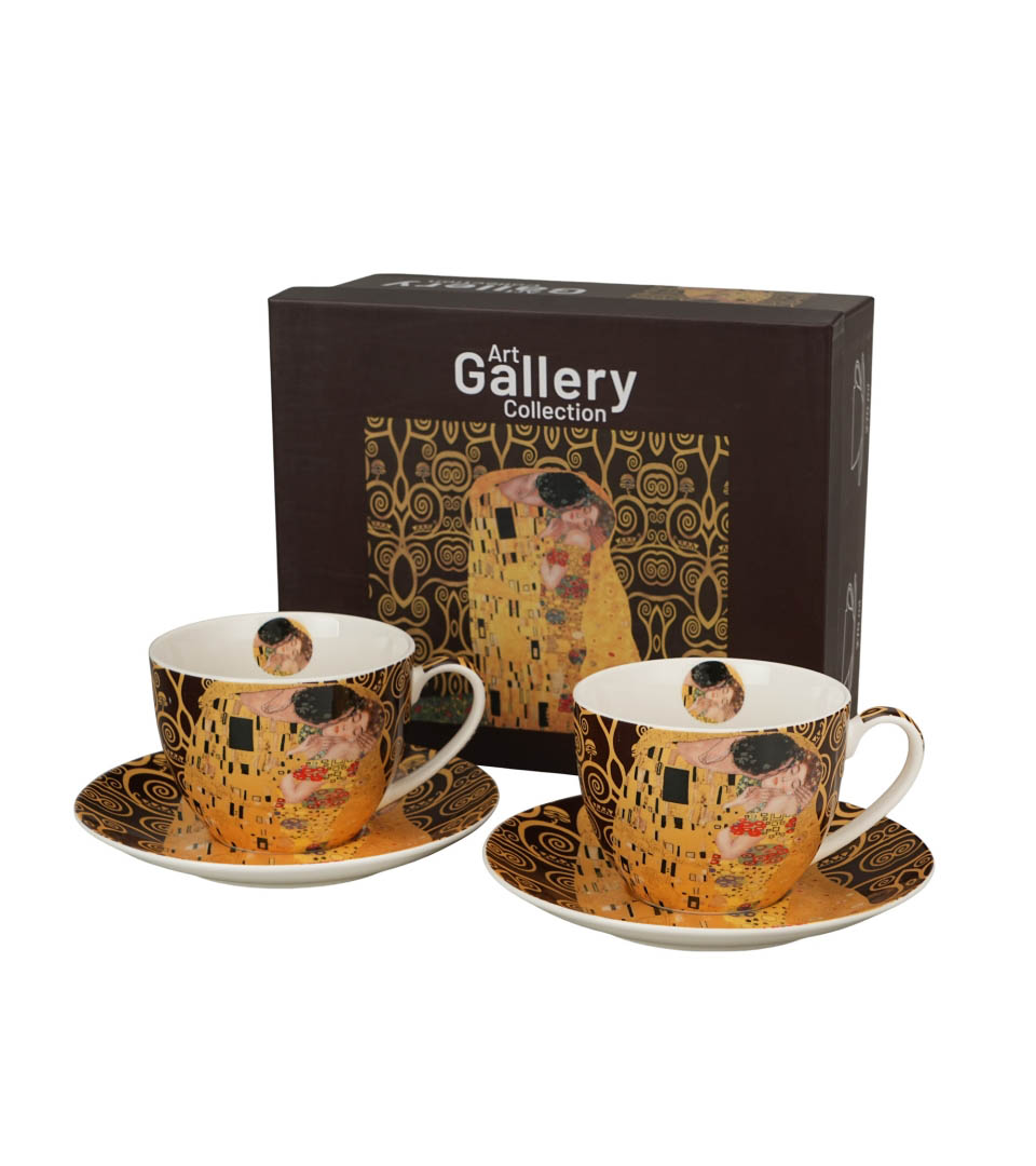 Set dve šolje sa tacnama KLIMT The Kis (Brown) 