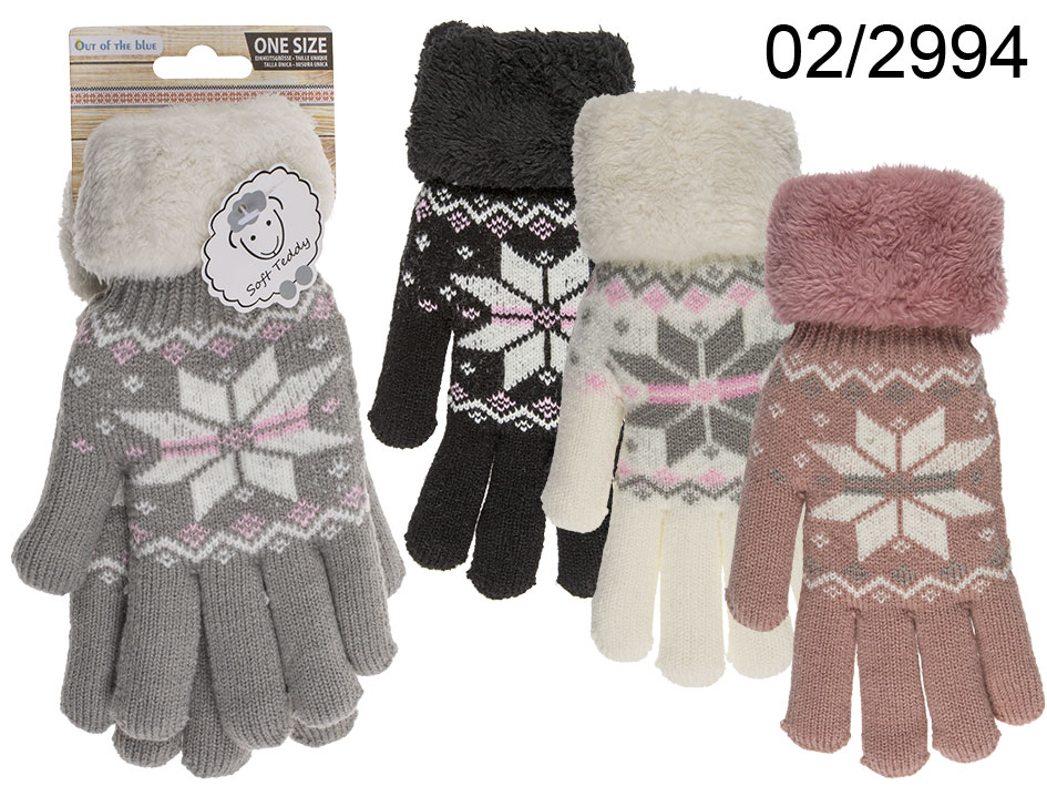 Comfort gloves, Ice Flower, ca. 85 g, 100% Polyacryl, one size, 4 colours ass., with header card 