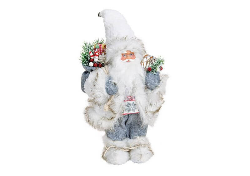 Santa, made of textil, plastic, white grey color,  15x30x9cm 