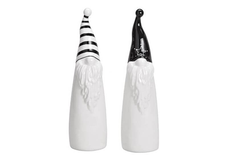 Santa ceramic white, black 2-ass, 7x24x7cm 