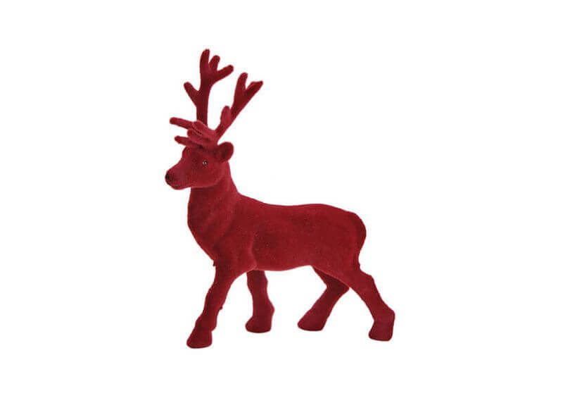 Deer flocked plastic bordeaux red, 15x21x4cm 