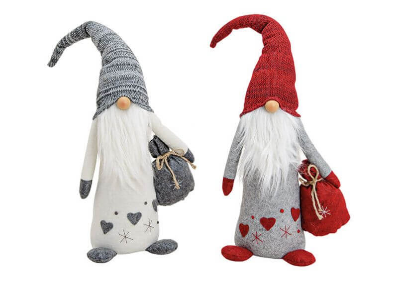 Gnome with sack, textile, 2 assorted, (W/H/D) 29x67x16cm 
