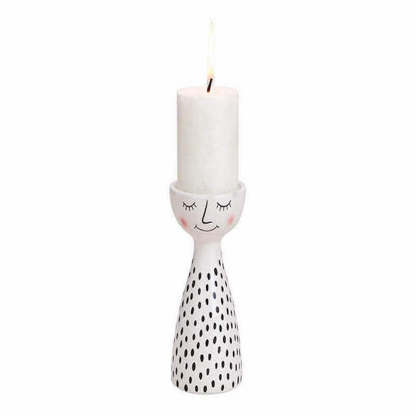 Candle holder woman ceramic white/black 8x15x8cm 