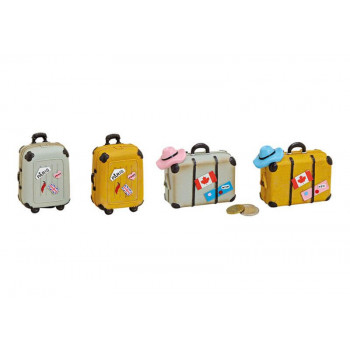 Saving box, polyresin, trolley, grey/yellow, 4 assorted (W/H/D) 7x10x4cm 