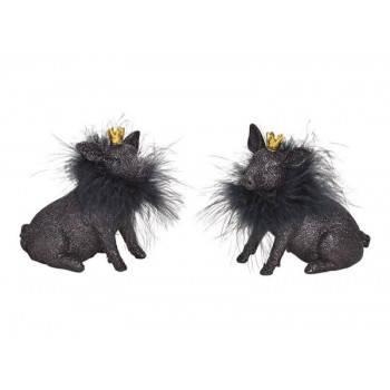 Pig glittery, poly, black, 2 asst.  6x12x13cm 