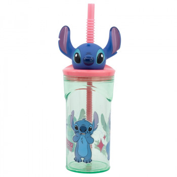 Plastična čaša sa slamčicom STITCH FLOWERS 360 ml 