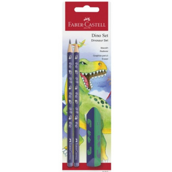 FABER CASTELL dve grafitne olovke + gumica DINOSAURUS 
