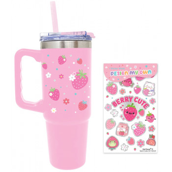 Velika putna šolja sa stikerima JAGODE 800ml 