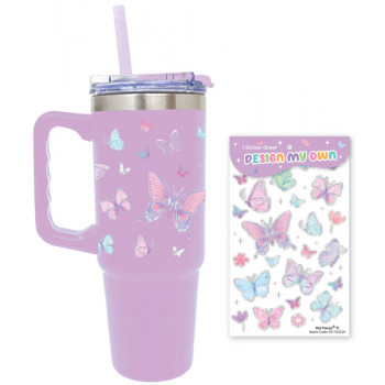 Velika putna šolja sa stikerima LEPTIRI 800ml 