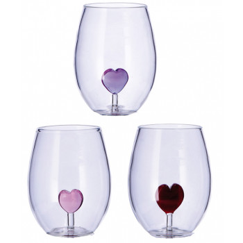 Staklena čaša 3D SRCE 500ml  (3 vrste) 