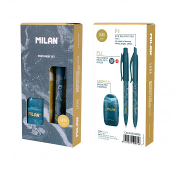 Školski set MILAN - BLUE (patent olovka, hemijska, gumica sa rezačem) 