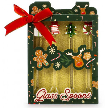 Novogodišnji set četiri dugačke kašičice ZELENI 