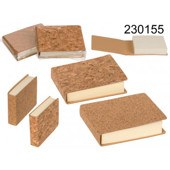 Cork notepad, with 160 sheets, ca. 6, 5 x 8, 5 cm, 2 ass. 