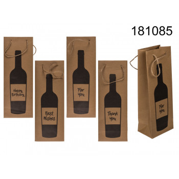 Wine bottle craft paper gift bag, with jute handle, ca. 12, 5 x 9 x 35 cm, 4 ass., 12 pcs. per polyb 