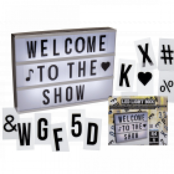 Illuminated plastic display board with 84 letters & symbols, ca. 30 x 22 cm, for 6 mignon batteries 