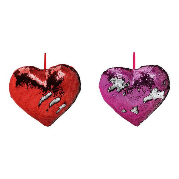 Cushion heartshape sequined, colourchange, textile, 2 assorted, (W/H/D) 35x10x35cm 