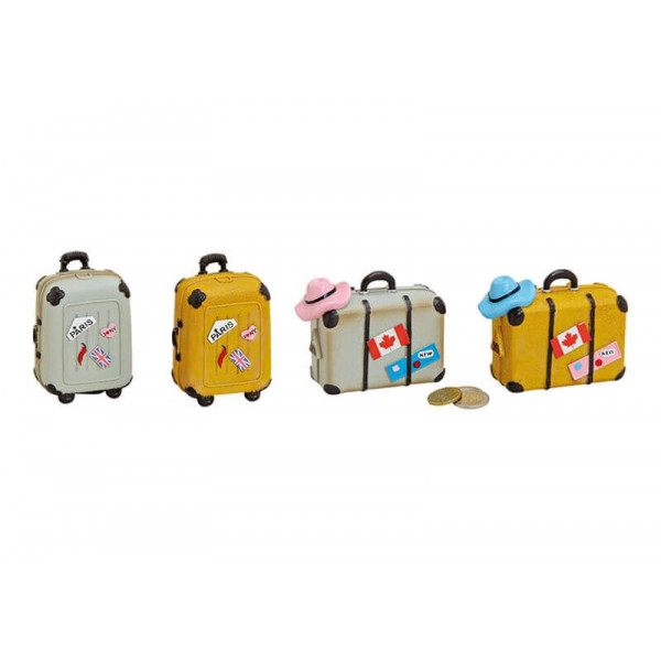 Saving box, polyresin, trolley, grey/yellow, 4 assorted (W/H/D) 7x10x4cm 