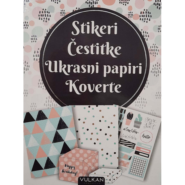 DIY SET - STIKERI, ČESTITKE, UKRASNI PAPIR, KOVERTE 