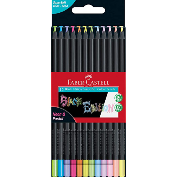 Drvene bojice FABER CASTELL BLACK EDITION PASTEL+NEON 1/12 