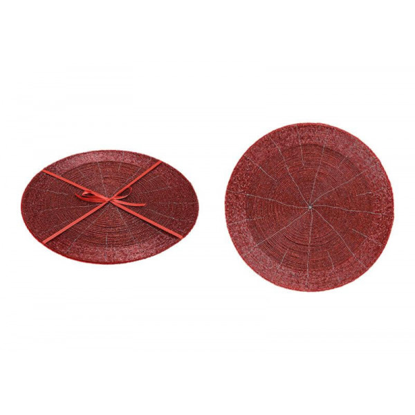 Placemat-Set of 2, round, glass pearls, red, (W/H) 32x32cm 