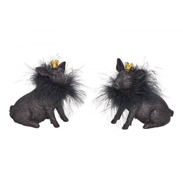 Pig glittery, poly, black, 2 asst.  6x12x13cm 