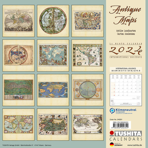 Zidni kalendar ANTIQUE MAPS 2024 