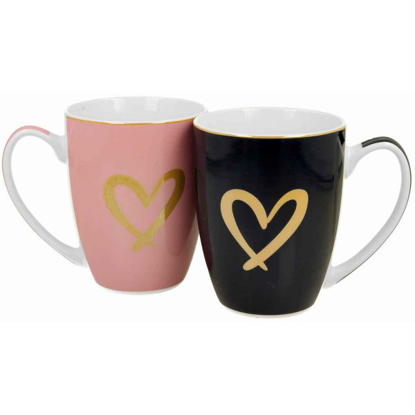 Set dve šolje roze i crna ZLATNO SRCE u kutiji 