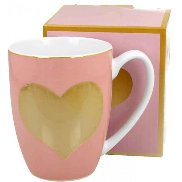 Roze šolja ZLATNO SRCE u kutiji 