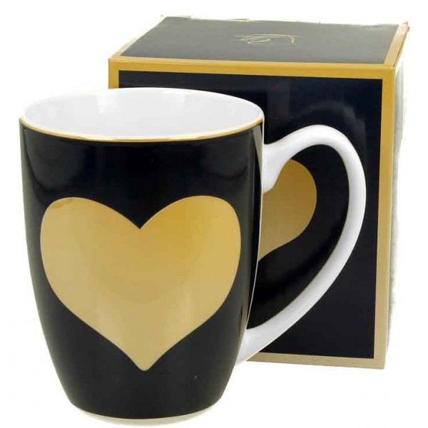 Crna šolja ZLATNO SRCE u kutiji 