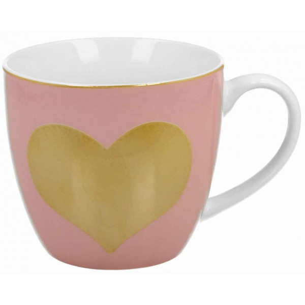 Velika roze šolja ZLATNO SRCE u kartonskoj torbici 