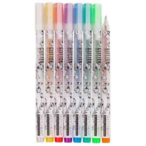 Gel pen SKETCH&ART, 8 kom, 1.0mm GLITTER 